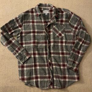 Boys Gray and Burgundy Plaid Shirt